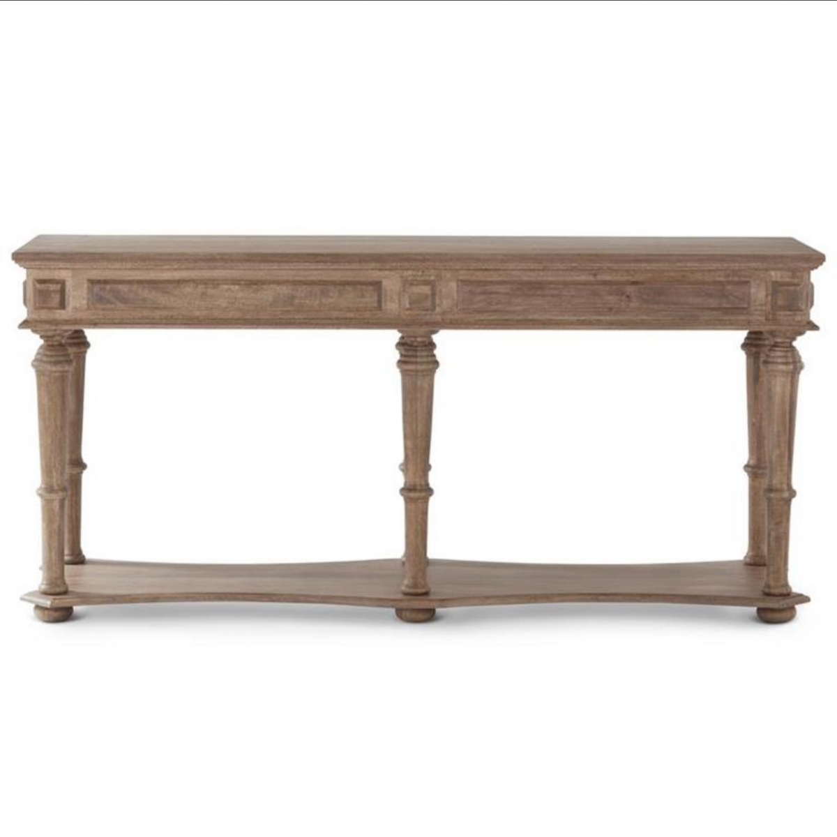 Washed Mango Wood Console Table w/Bottom Shelf & 6 Legs