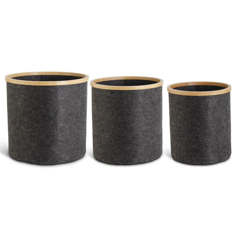 Medium Gray Felt Nesting Basket with Bamboo Rim — alternate view 2