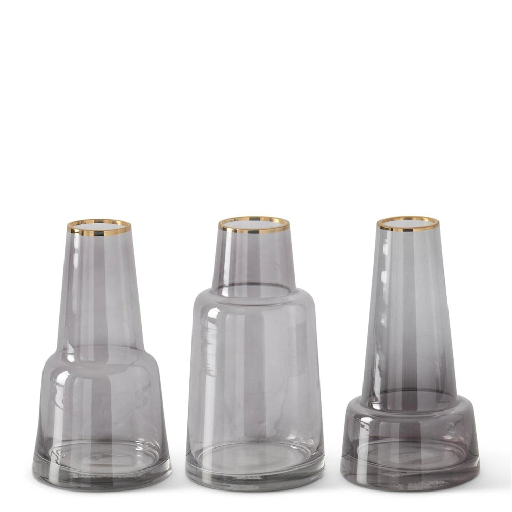 Gray Glass Vase with Gold Rim