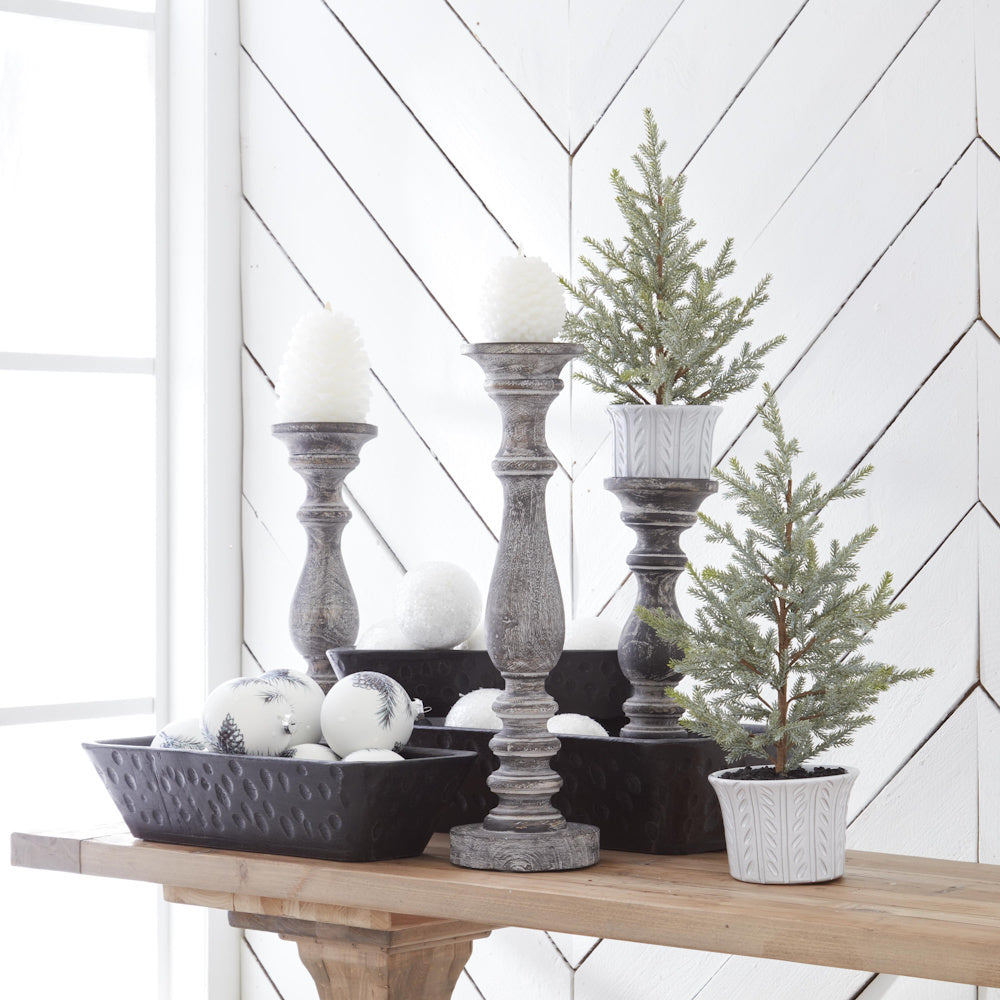 Large Gray Ribbed Wood Candleholder — alternate view 3