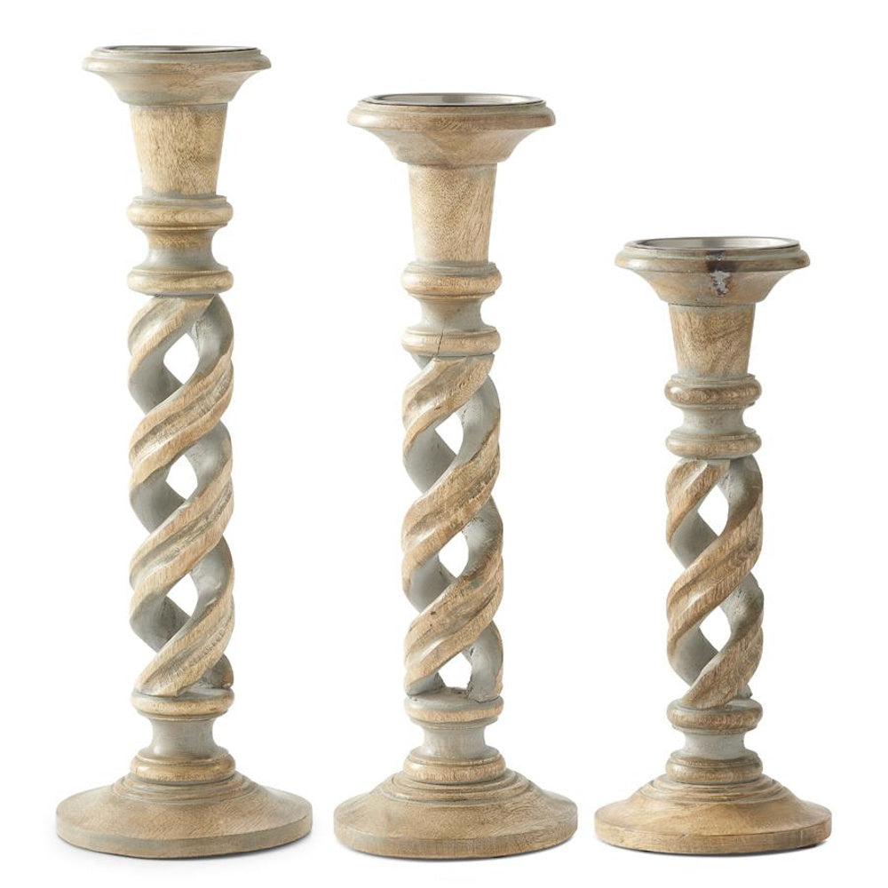 Medium Gray Washed Wood Spiral Cutout Candleholder — alternate view 2