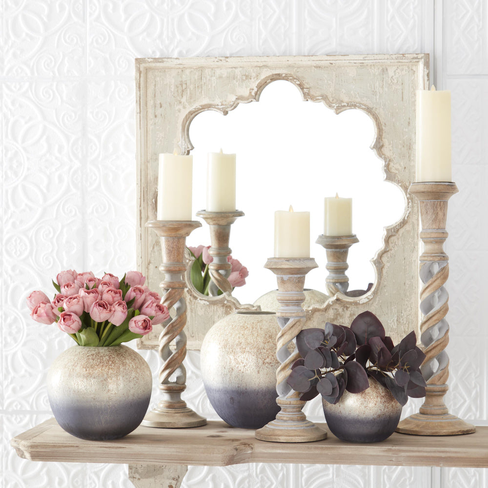 Medium Gray Washed Wood Spiral Cutout Candleholder — alternate view 3