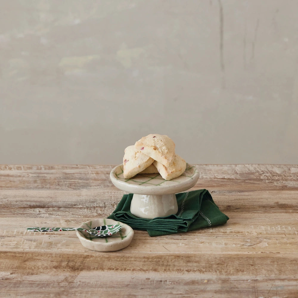 Green & Cream Stoneware Dish with Grid Pattern — alternate view 2