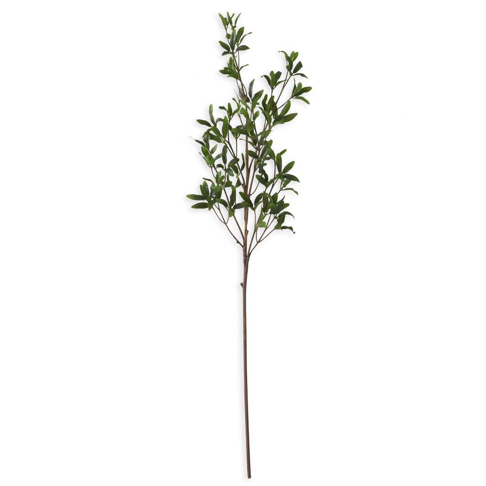 Artificial olive leaf branch stem with green foliage for home decor and vase arrangements.