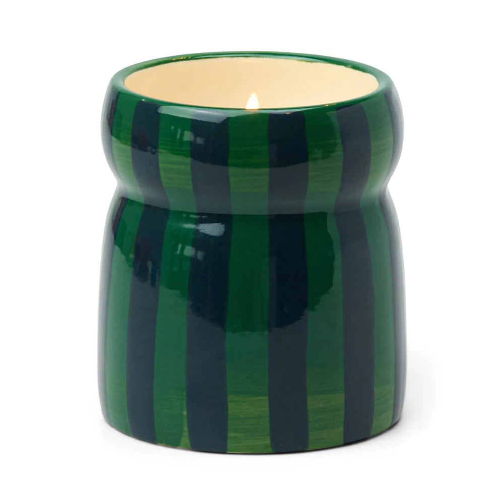 Green/Navy Striped Cabana with Lid Candle - Balsam Fir — alternate view 3