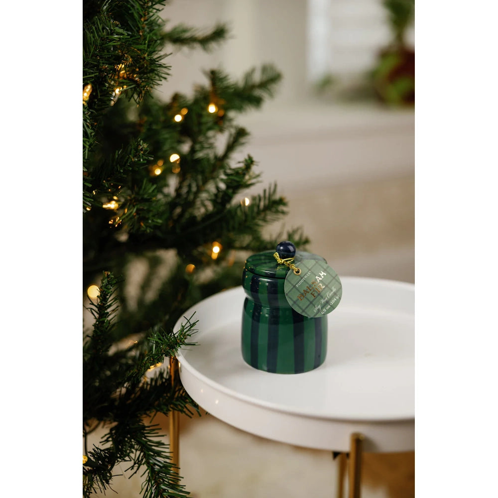 Green/Navy Striped Cabana with Lid Candle - Balsam Fir — alternate view 4