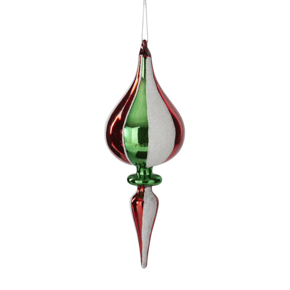 Green, Red & White Stripe Glass Glittered Finial Ornaments — alternate view 2