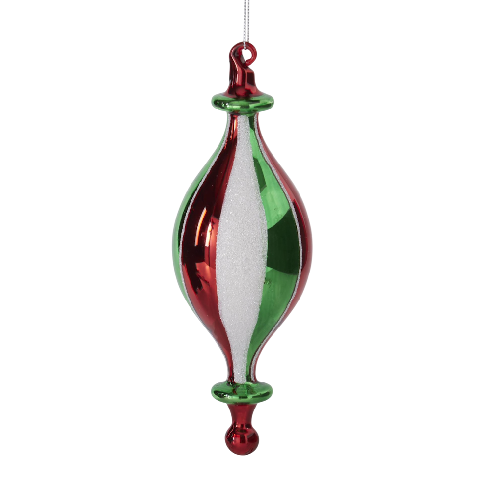 Green, Red & White Stripe Glass Glittered Finial Ornaments — alternate view 5