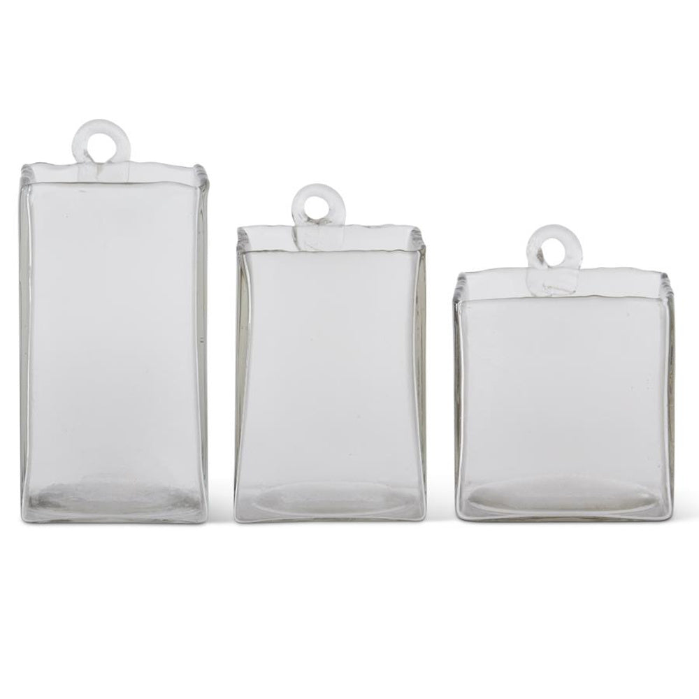 Small Hand-Blown Square Clear Glass Hanging Vase — alternate view 2