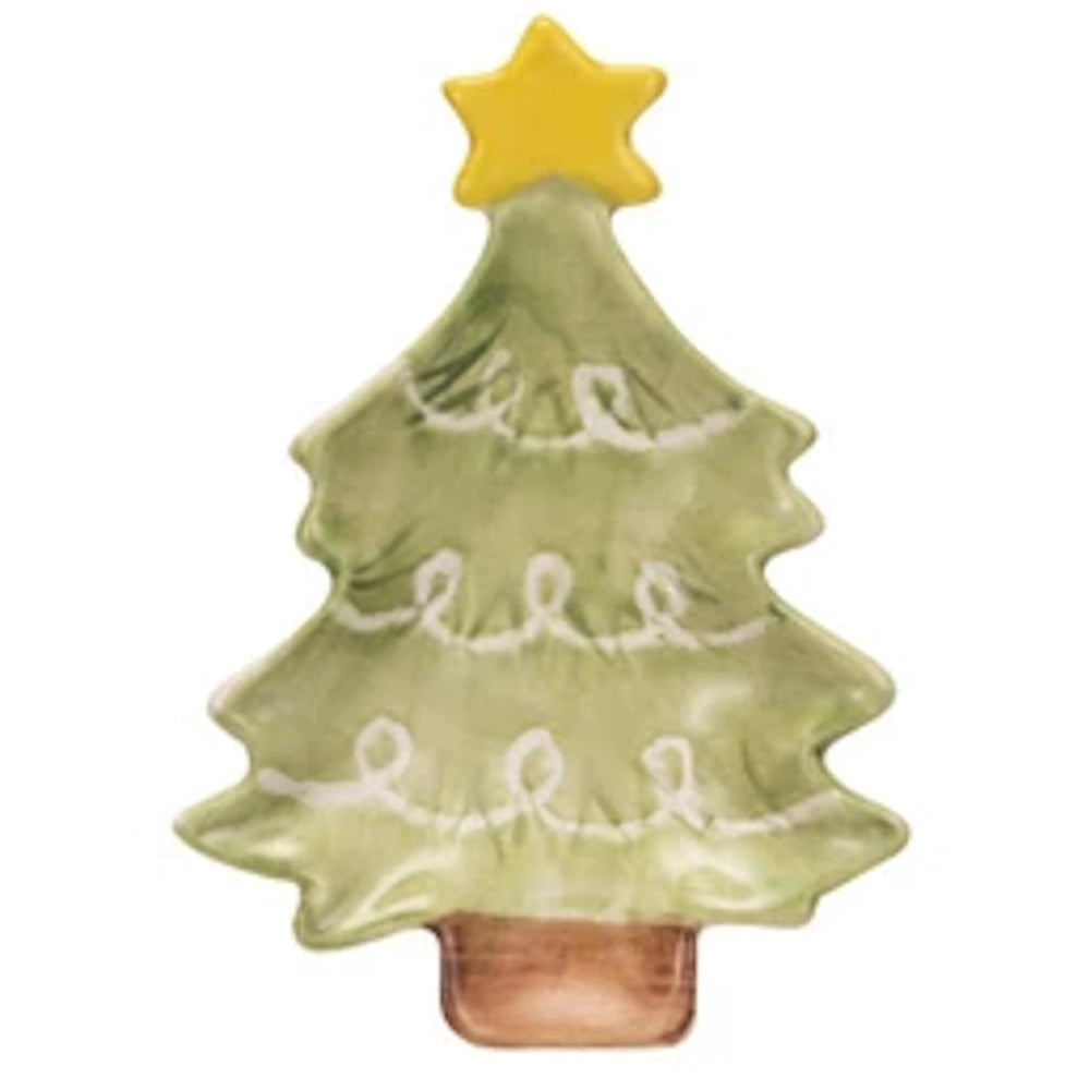Hand-Painted Stoneware Christmas Tree Dish with Star — alternate view 4