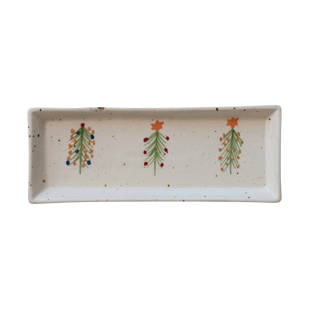 Hand-Painted Stoneware Platter with Christmas Trees — alternate view 2