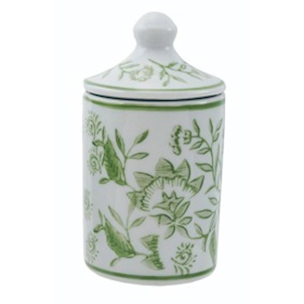 Hand-Stamped Stoneware Spice Jar with Pattern -  White/Green — alternate view 3