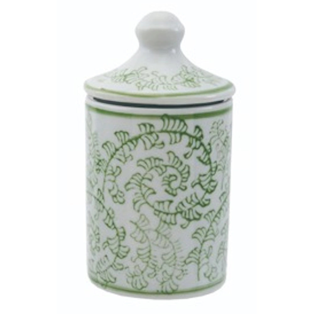 Hand-Stamped Stoneware Spice Jar with Pattern -  White/Green — alternate view 5