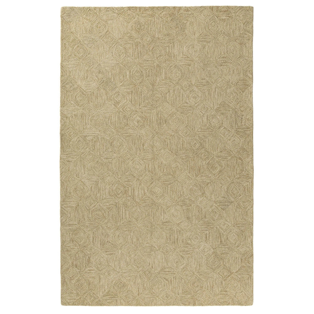 Beige hand tufted area rug with subtle geometric pattern and textured tone on tone contemporary design.