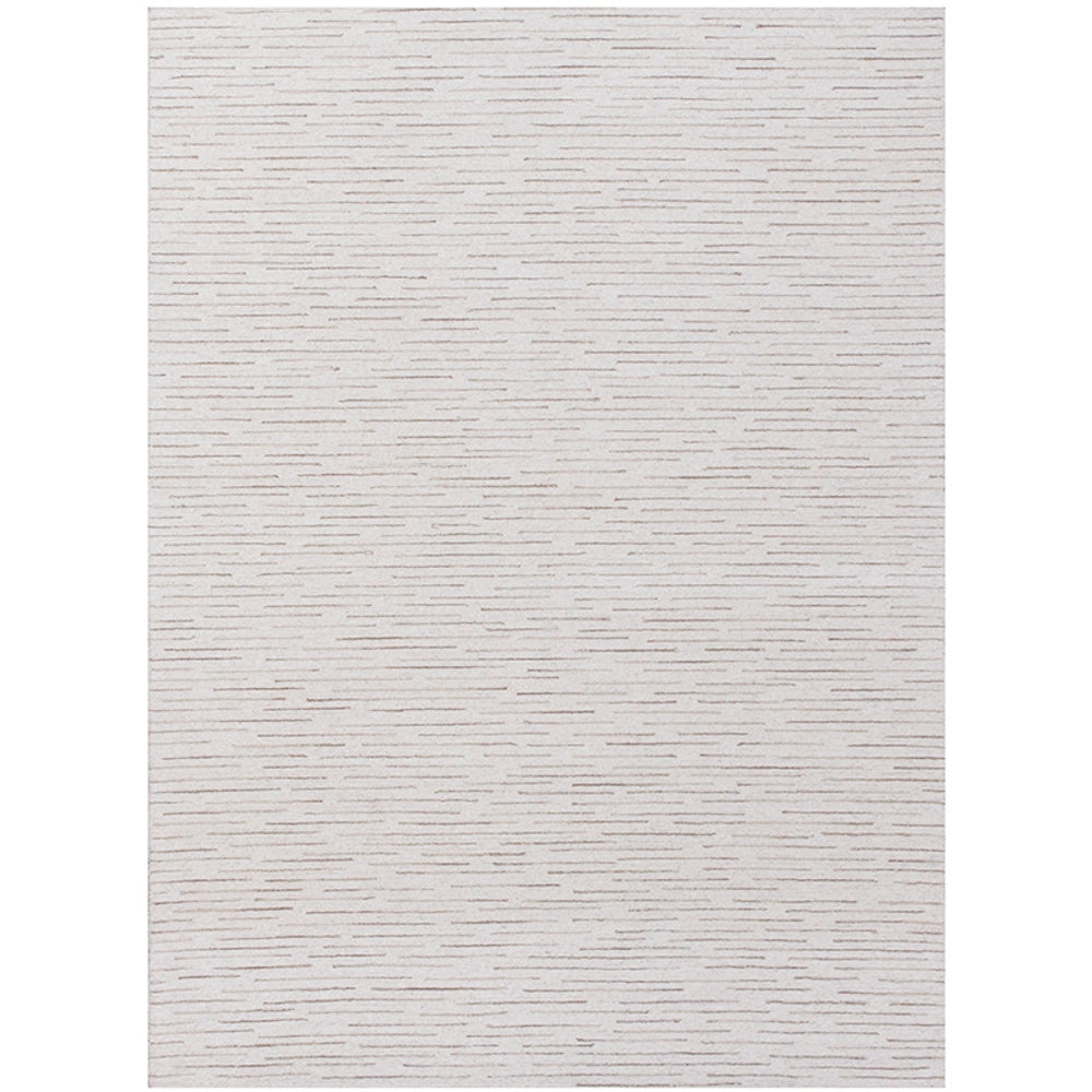 Modern beige area rug with a textured horizontal striped pattern for contemporary home decor.