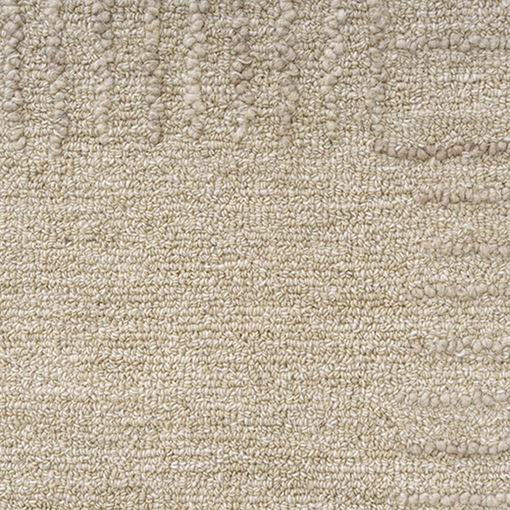 Beige textured loop pile carpet with subtle geometric pattern.