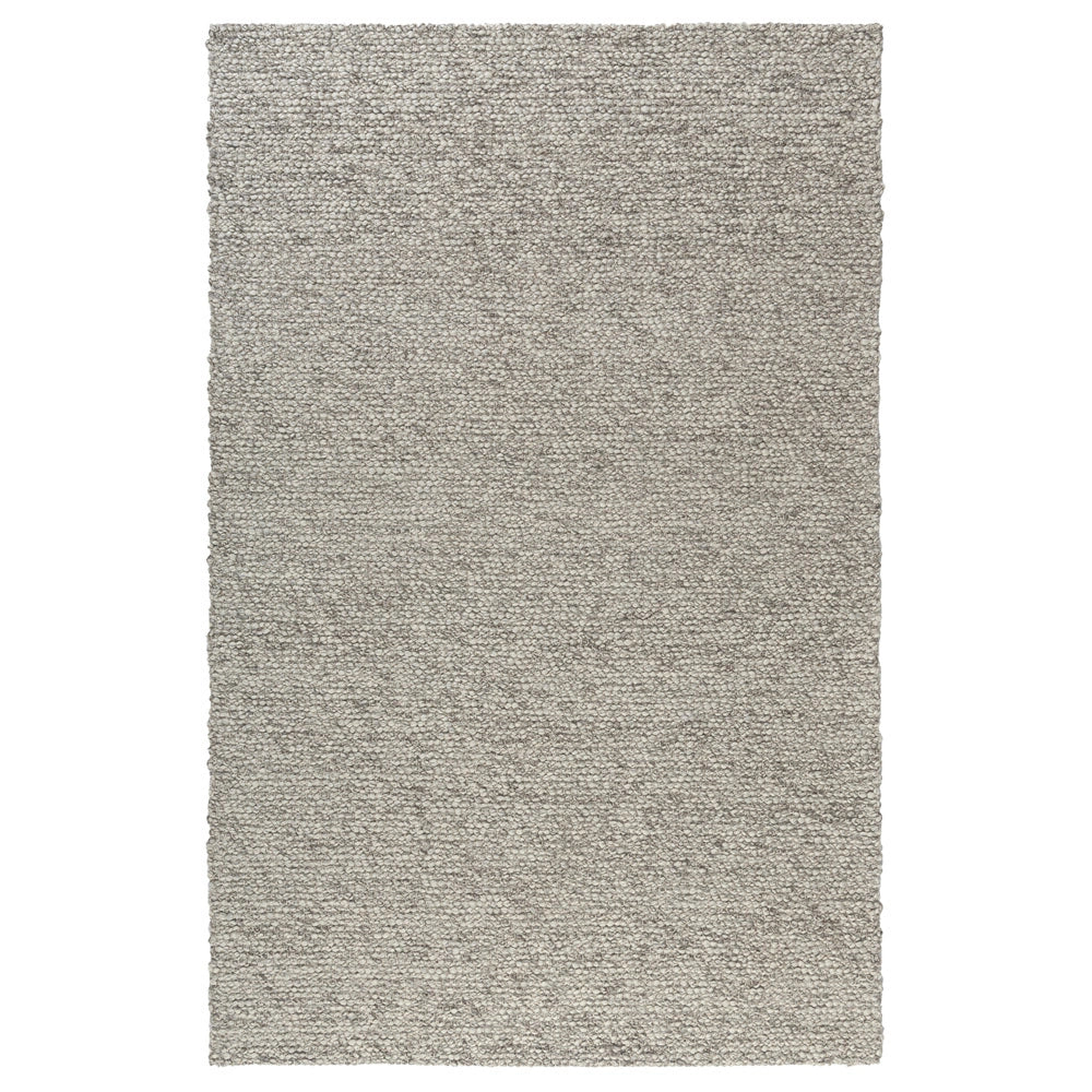Textured grey wool area rug with a chunky loop weave design.