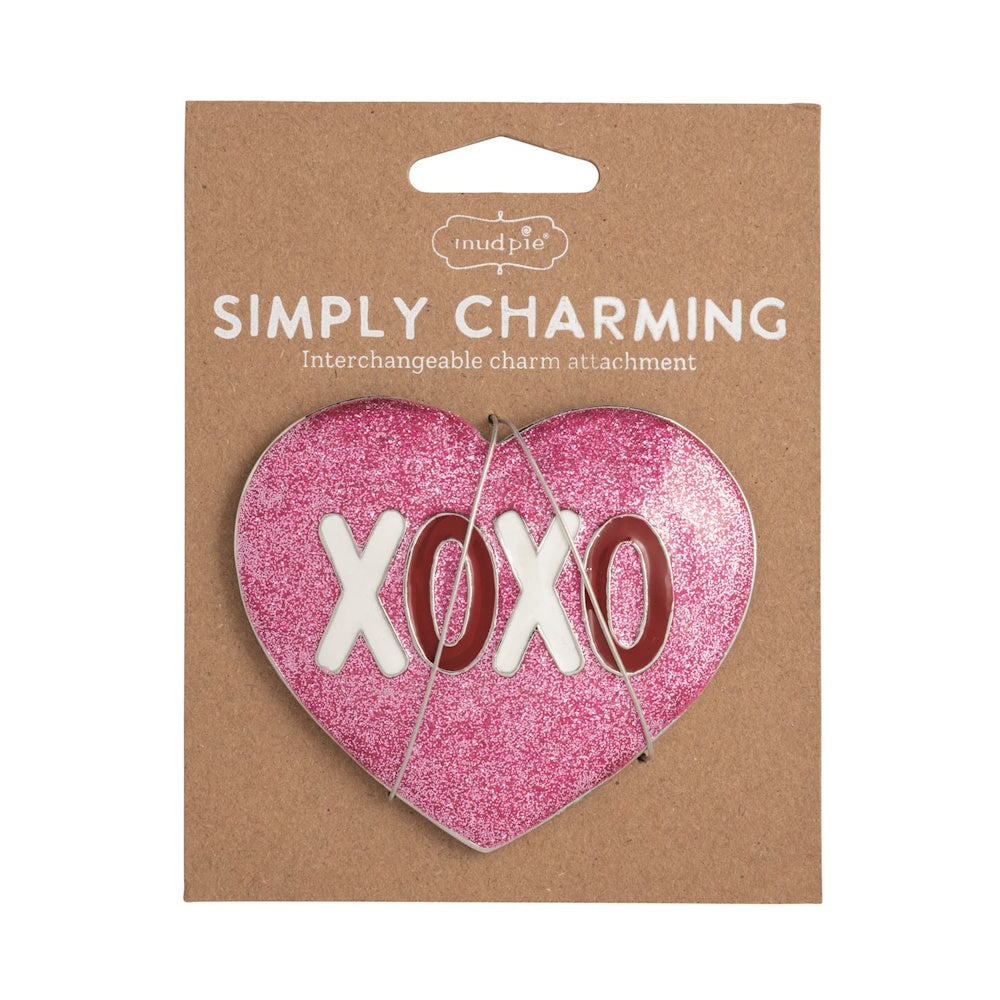 Mud Pie Simply Charming interchangeable pink glitter heart XOXO attachment charm for decor.