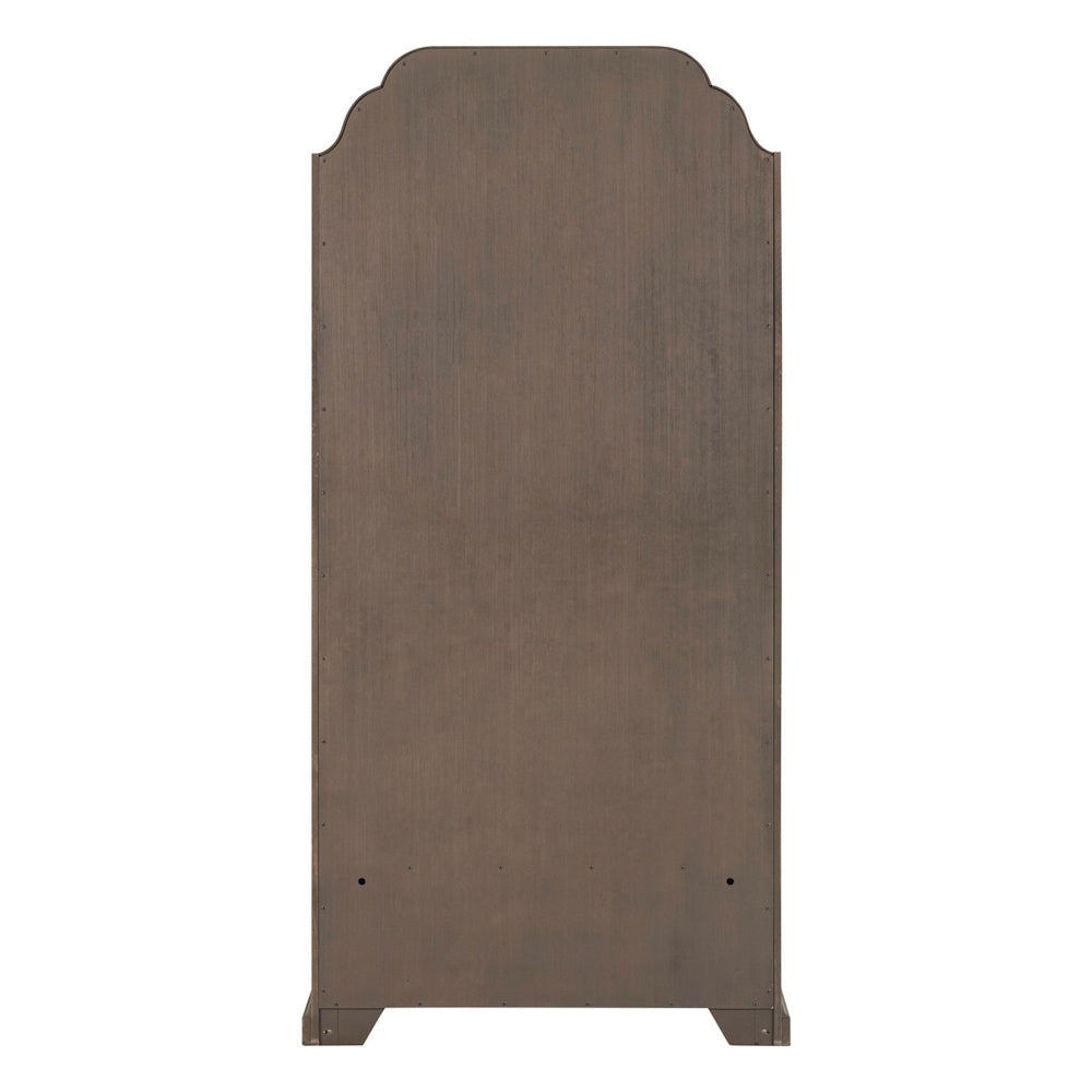 Hickory Grove arched display cabinet back panel in a dark brown wood finish.