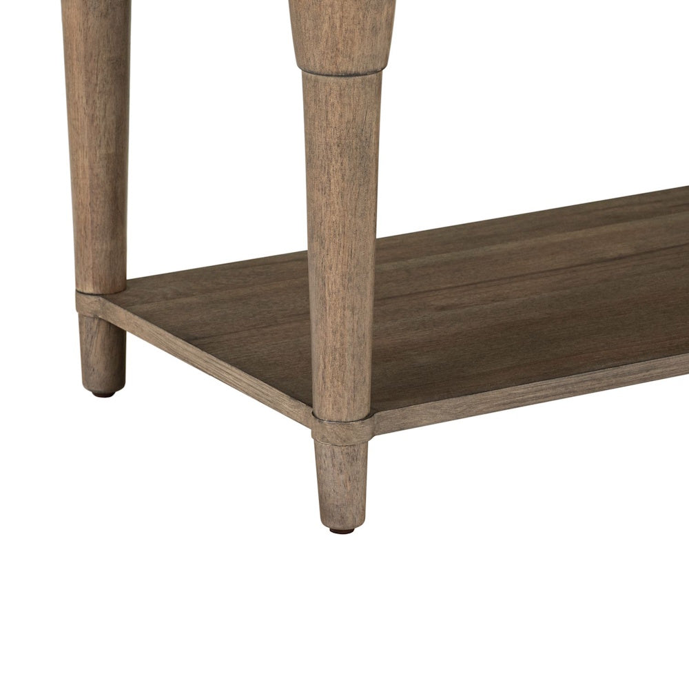 Light brown wooden sideboard base featuring a lower open shelf and tapered round legs with protective feet.