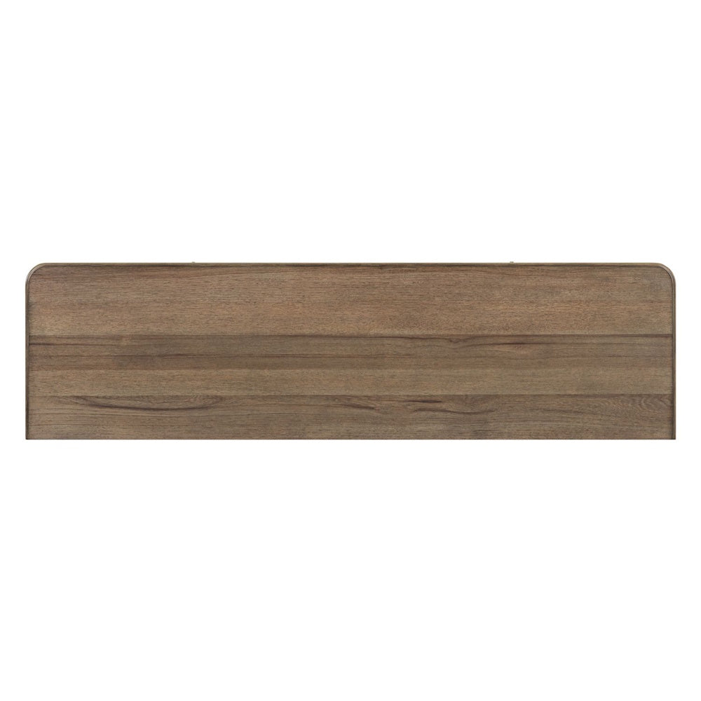 Top-down aerial view of a rustic brown wood sideboard table showing natural wood grain patterns.