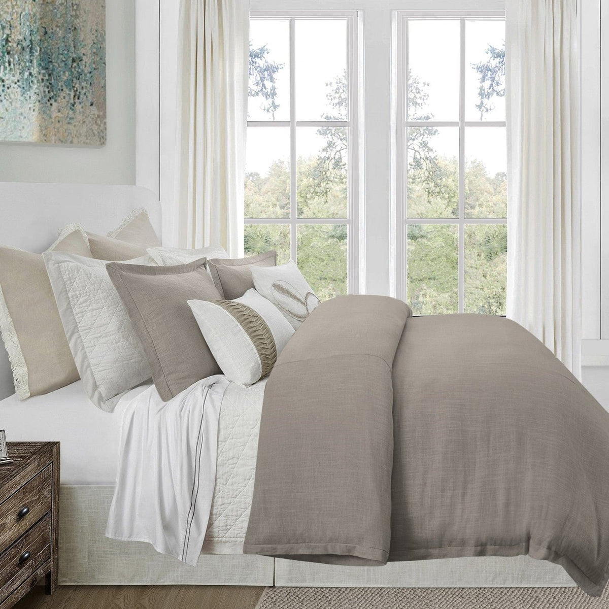 Hera Linen Duvet, Taupe- King — alternate view 2