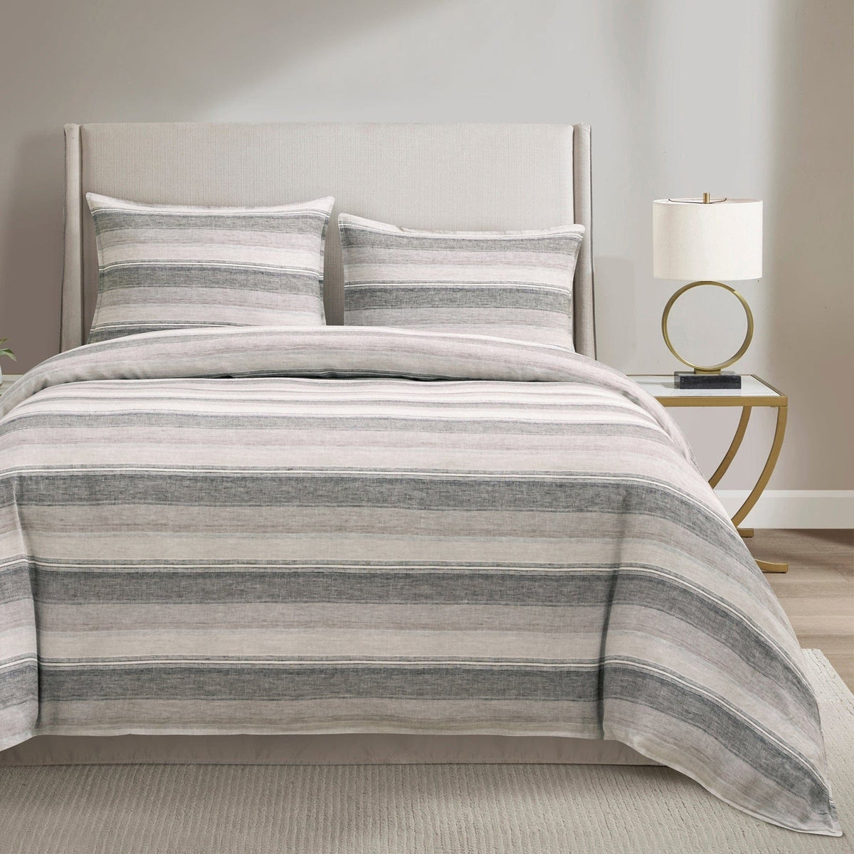 100% French Flax Linen Variegated Stripe Duvet Cover Set-Super Queen — alternate view 2
