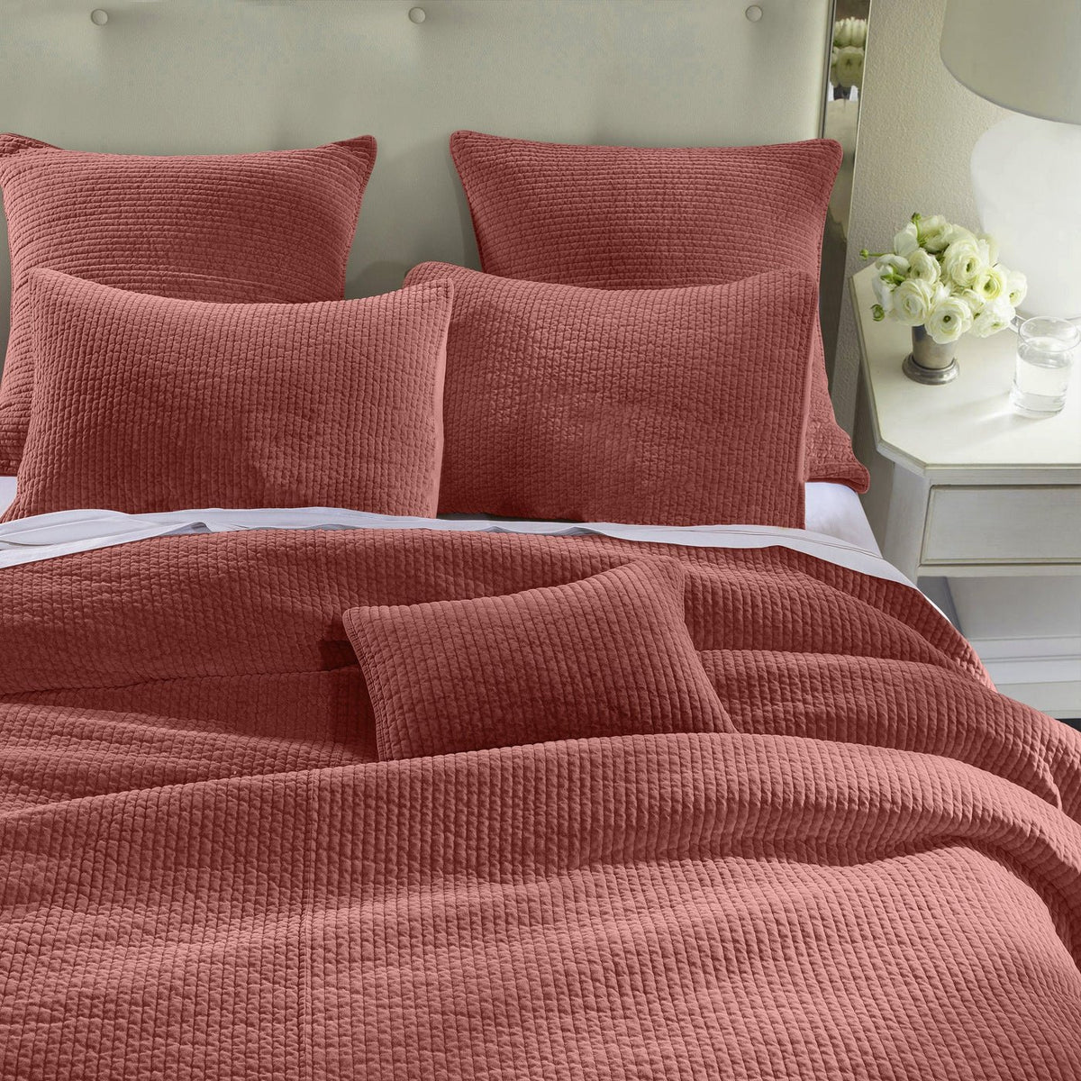 Stonewashed Cotton Velvet Quilt, Salmon- Full/Queen — alternate view 2