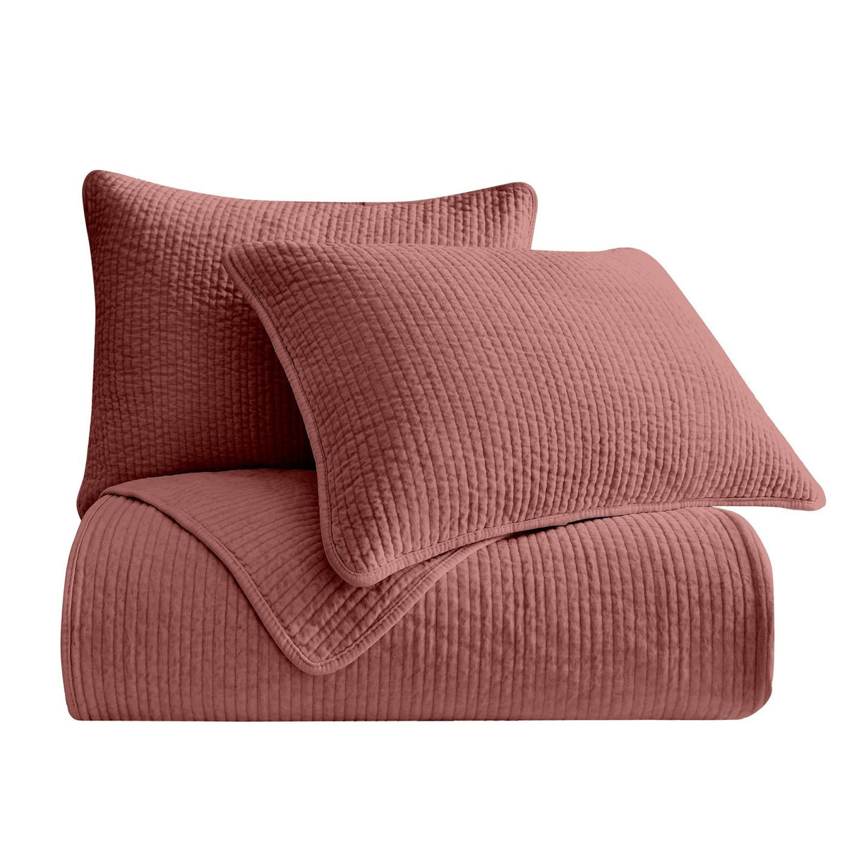 Stonewashed Cotton Velvet Quilt, Salmon- Full/Queen — alternate view 3