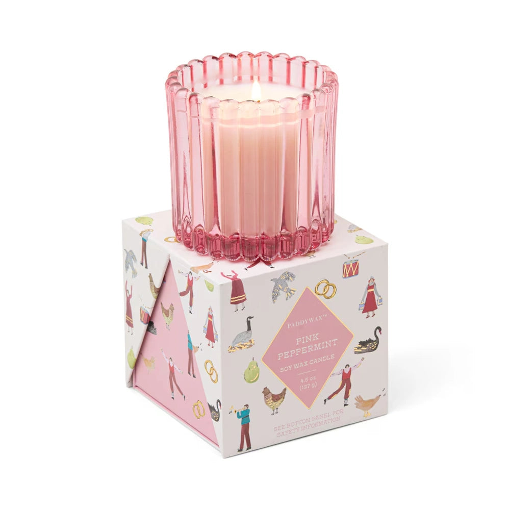 Holiday Ribbed Mercury Glass Candle - Pink Peppermint