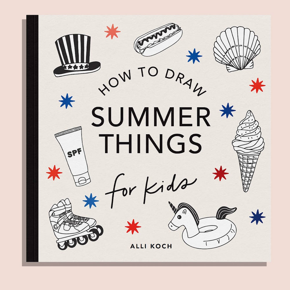 How to Draw Summer Things for Kids book cover by Alli Koch featuring illustrations of ice cream, SPF, and summer icons.
