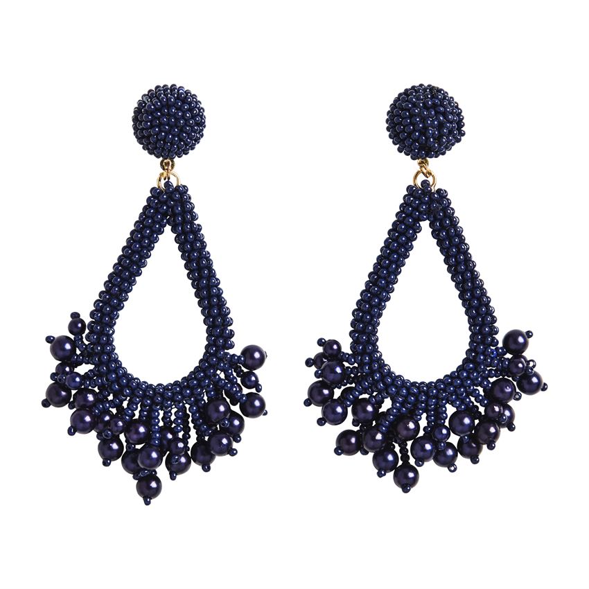 Navy Beaded Teardrop Earrings