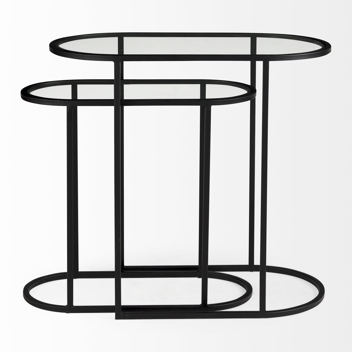 Celine  Set of Two Black/Silver Metal and Glass Nesting Accent Tables — alternate view 2