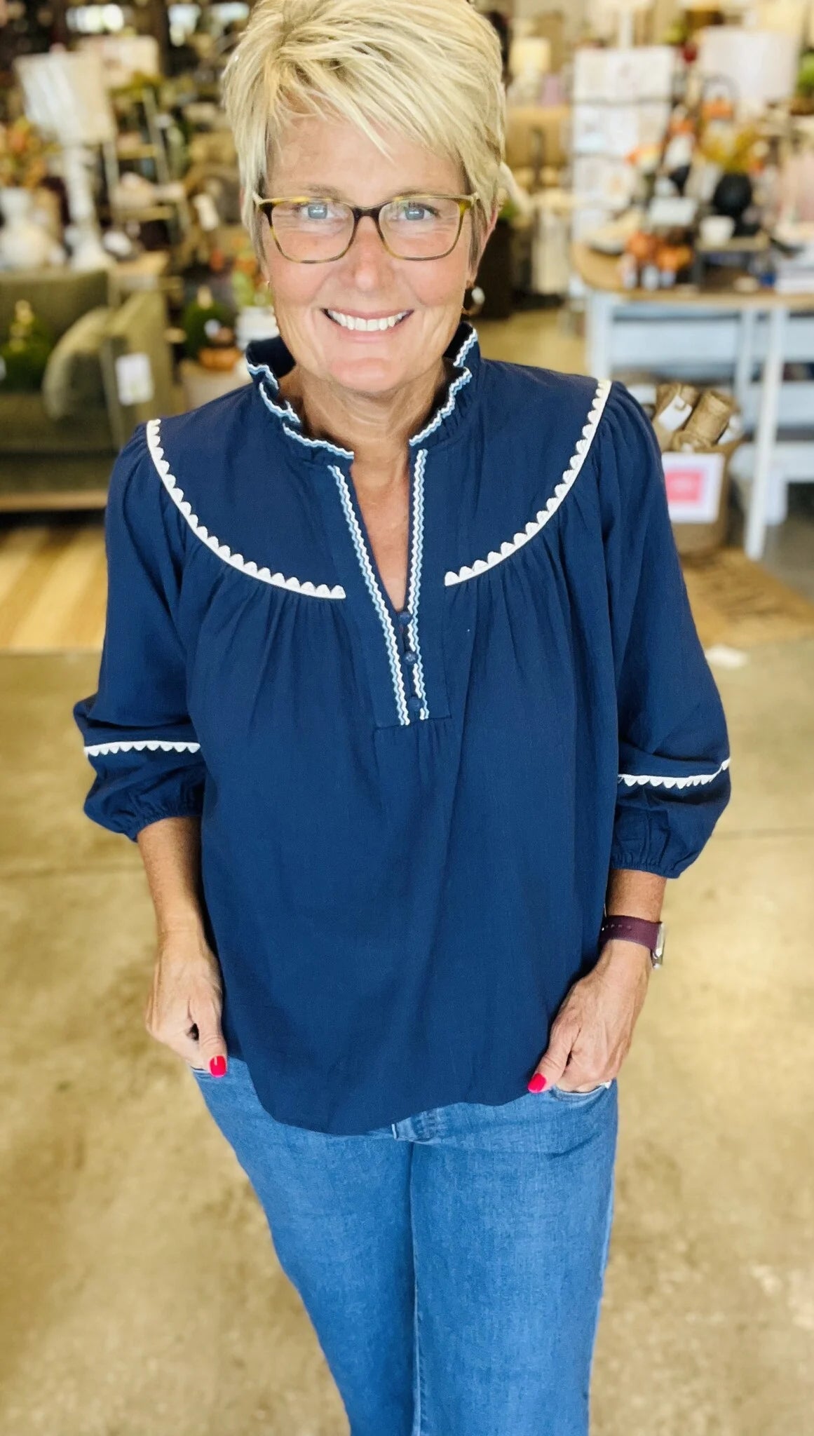 Embroidery Ruffle Neckline Blouse — alternate view 6