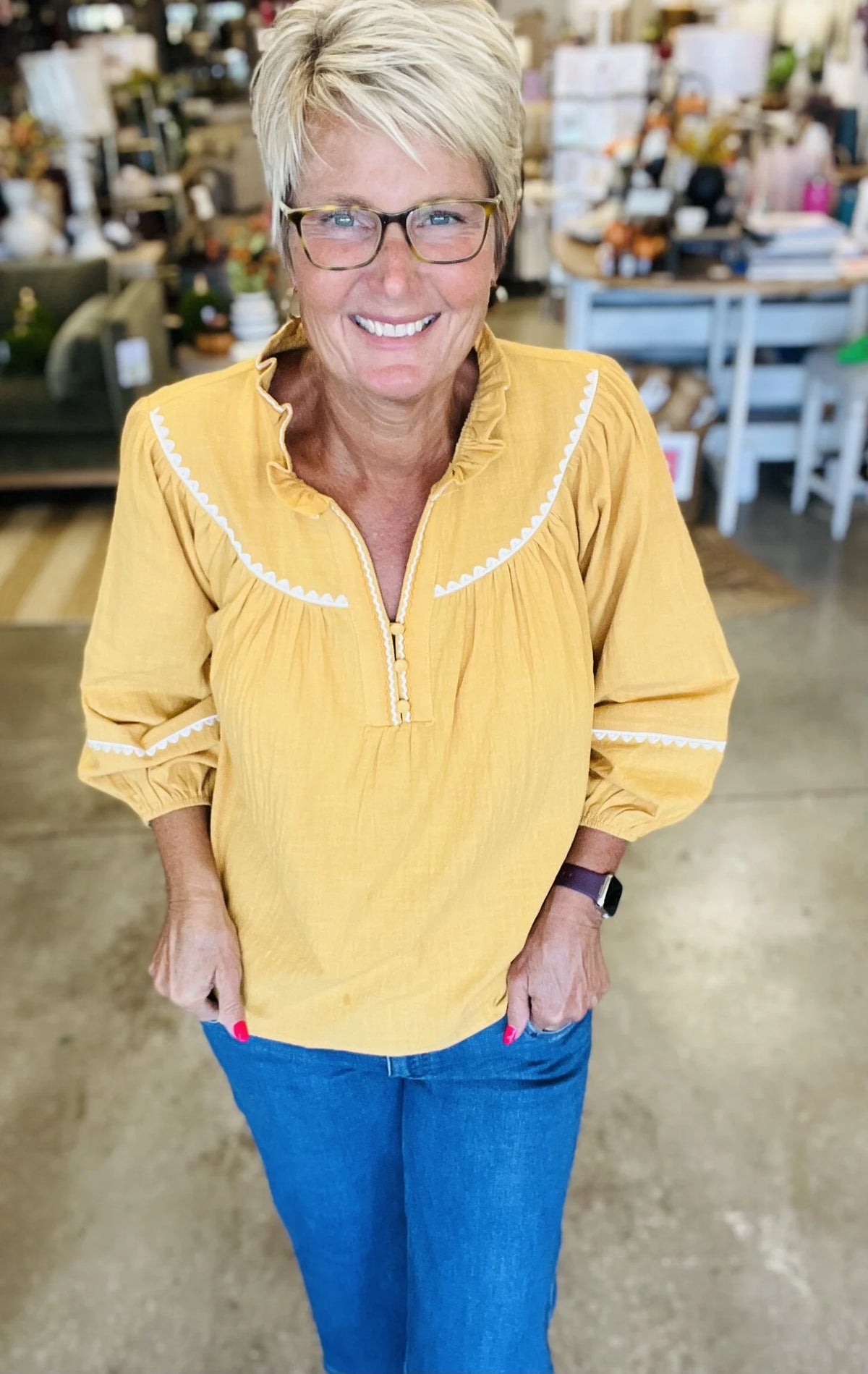 Embroidery Ruffle Neckline Blouse — alternate view 7