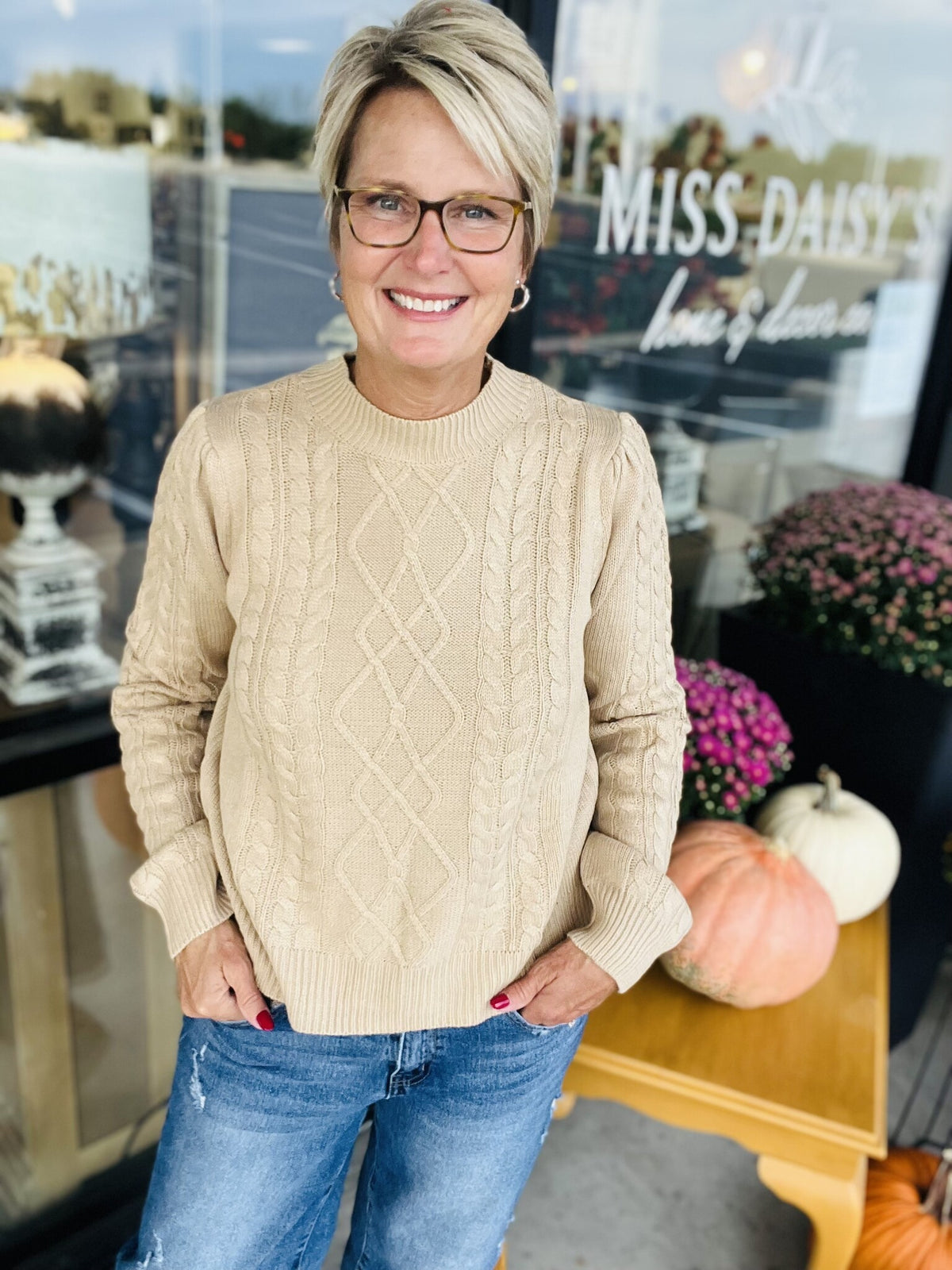 Super Soft Ribbed Crew Neck Cable Knit Sweater — alternate view 6