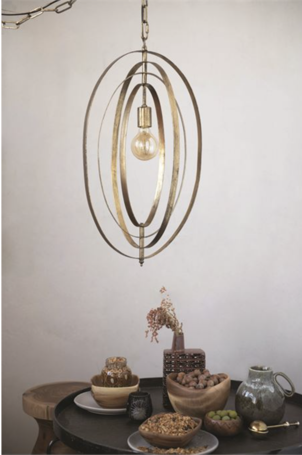 Metal Pendant Lamp, Gold Finish 15" Round x 25-1/2"H — alternate view 2