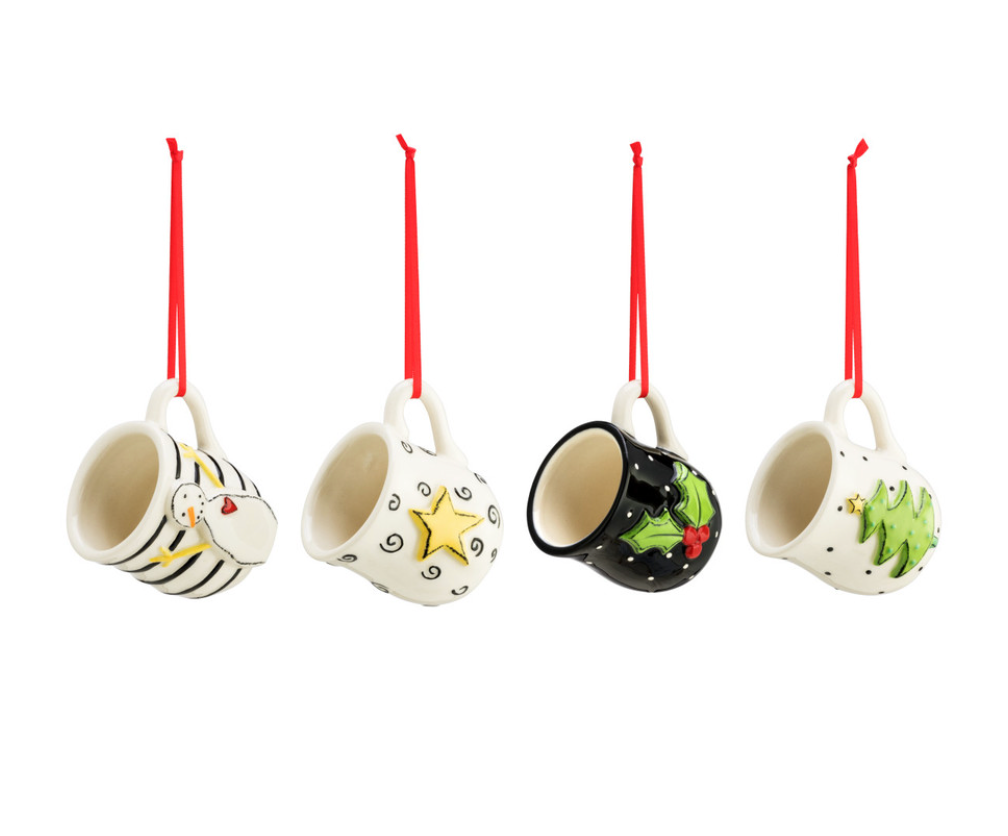 Christmas Patterned Coffee Mug Ornament- 4 Styles