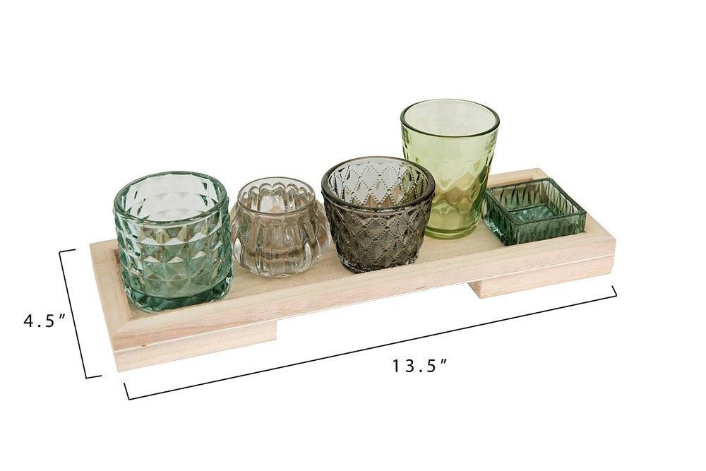 Wood Tray w/ 5 Glass Votive/Tealight Holders, Boxed Set of 6 — alternate view 4