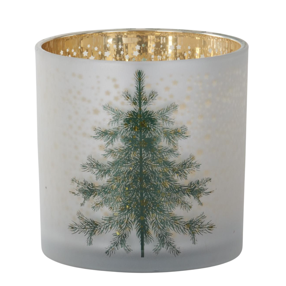 Large frosted white glass Christmas tree candle holder.
