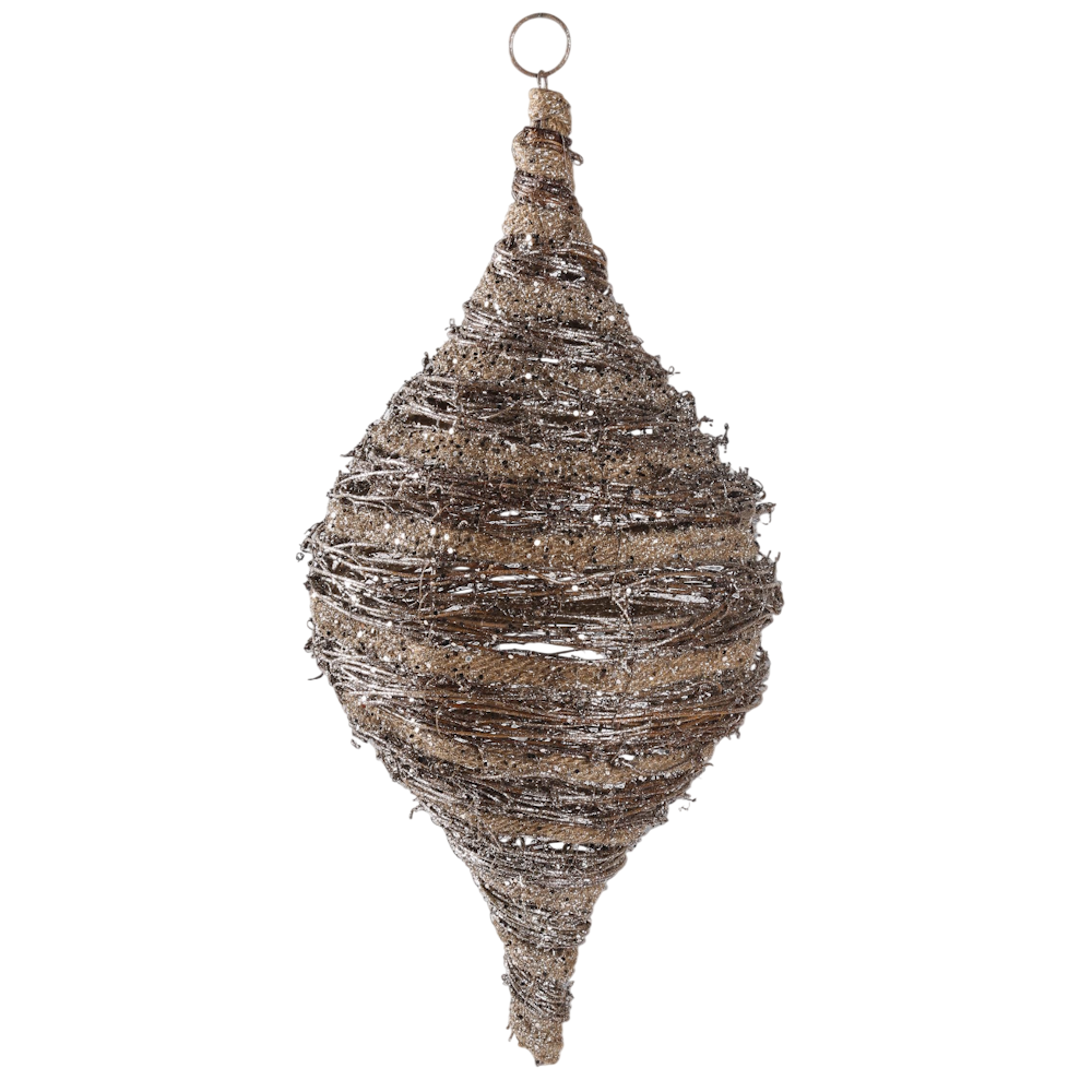 Large Glittered Rattan and Sisal Teardrop Ornament