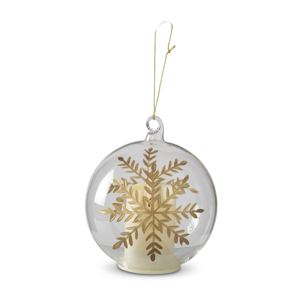 LED Clear Glass Gold Gilded Etched Snowflake Ornament