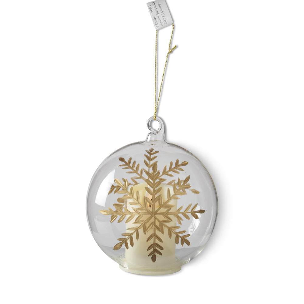 LED Clear Glass Gold Gilded Etched Snowflake Ornament — alternate view 2