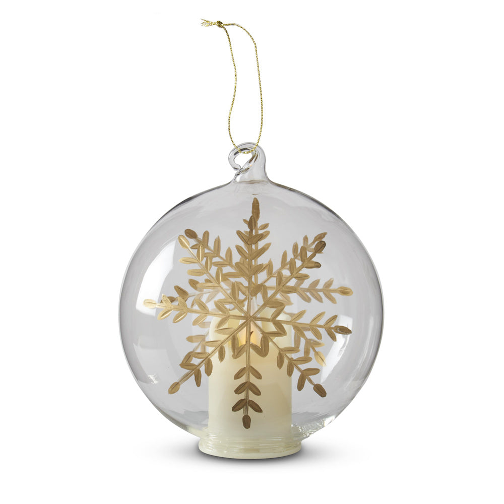 LED Clear Glass Gold Gilded Etched Snowflake Ornament — alternate view 3