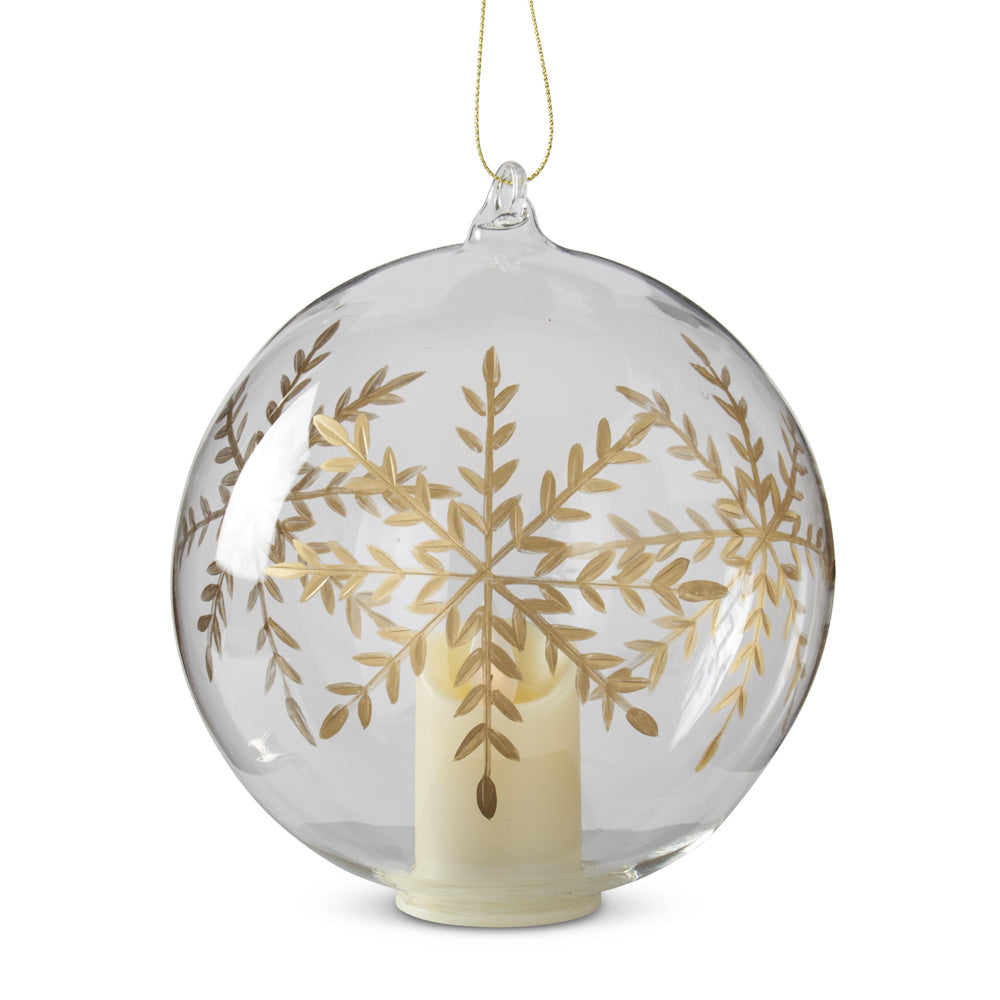 LED Clear Glass Gold Gilded Etched Snowflake Ornament — alternate view 4