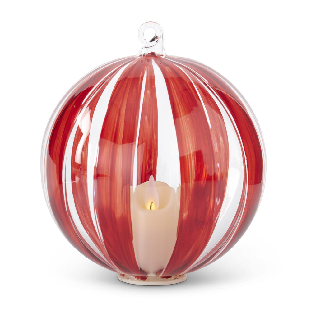Hand-painted Red Stripe on Clear Glass Ornament — alternate view 3