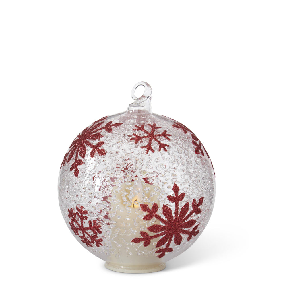Ice Textured Clear Glass Red Snowflakes Ornament — alternate view 2