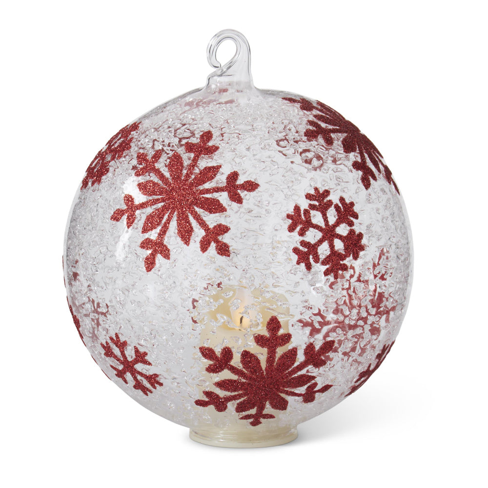 Ice Textured Clear Glass Red Snowflakes Ornament — alternate view 3