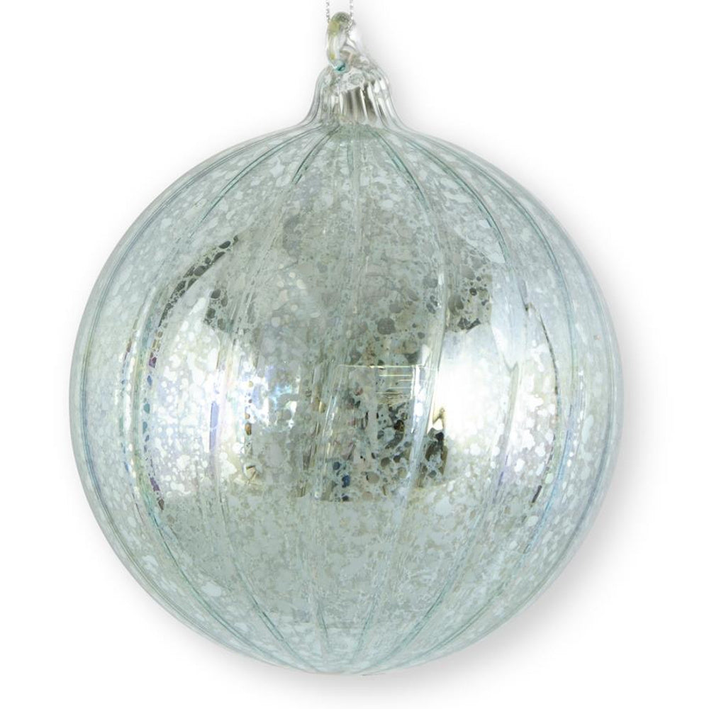 Light Blue Ribbed Mercury Glass Round Ornament