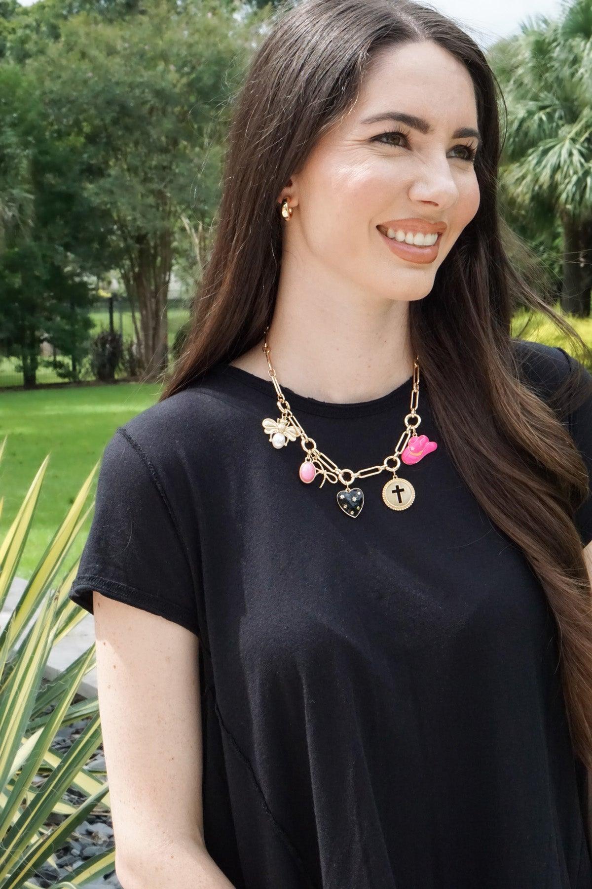 Lilah Multi-Charm Collector Necklace Base in Shiny Gold — alternate view 2